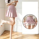 Women High Waist Pleated Skirt with Safety Shorts, Black A Line Mini Skort for Casual Office School Style Outfits