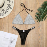 Bikini 2026 Sexy Diamond Rhinestones Solid Swimwear Swimsuit Women Triangle Halter Bikinis Set Bathing Suit Beach Bikini Female