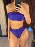 Sexy Bandeau High Leg Cut Female Swimsuit High Waist Bikini Women Swimwear Two-Pieces Bikini Set Bather Bathing Suit Swim V5444