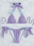 Sexy Halter Rings Ribbed Bikini 2025 Female Swimsuit Women Swimwear Two-pieces Bikini Set Brazilian Bathing Suit Swim Beach Wear