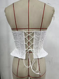 Sexy White Slim Fit Fishone Corset Women Strapless Back Lace-up Diamond Camisole Summer Chic Club Party Ruffles Tank Tops