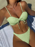 Wrinkled Crinkled Knotted Bikini Women Swimwear Female Swimsuit Two-Pieces Bikini Set Brazilian Bather Bathing Suit Swim V5709
