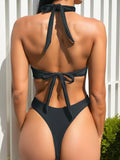 2026 New Sexy Hollow Out Women's Swimsuit Halter Lace-up Bodysuit Cross Bandage Backless Swimwear Push Up Bathing Suit Beachwear