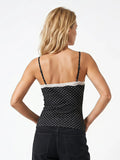 Women Summer Lace Trim Camisoles Sexy Dot Print Slim Fit V Neck Spaghetti Strap Tops
