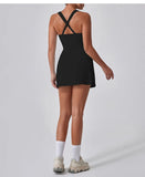 Front Zipper Tennis Dresses Women Summer Sleeveless Sports Athletic Dress Outdoor Cross Backless Pocket Short Workout Skirts