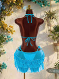 Vintage Blue 3D Floral Bikinis Sets Women Mesh Ruffle Skirt 3 Piece Swimsuit 2026 Sexy Push Up Bra Bathing Suit Holiday Swimwear