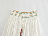 Foridol Marine Organism Embroidery Batwing Sleeve Summer Spring Maxi Skirt Set Cotton White Tassle Dress Set Outfits Button Suit
