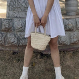 ABQR Summer Handmade Small Woven Bag Corn Husk Handbag Basket Straw Rattan Bag Parent-Child Children Straw Rattan Purse