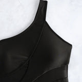 Sexy One Shoulder Swimwear Women 2026 Black Mesh See Through Slim Tummy Control One Piece Swimsuit Beach Holiday Bathing Suits