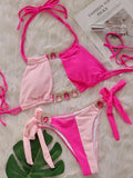 Splicing Halter Jewelled Diamond Bikini 2025 Women Swimsuit Female Swimwear Two Pieces Bikini Set Hollow Out Bathing Suit Swim