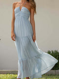 Foridol Backless Sexy Summer Dress for Women Off Shoulder Halter Long Dress Green V Neck Holiday Beach Sundress Party Boho Dress