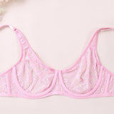 3 Pcs Womens Lace Bra Underwire BH Hollow Out Embroidery Perspective Sexy Underwear Lingerie Tops Plus Size Brassiere