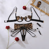Toucheart Hollow Out Leopard Print Sexy Interesting Underwear Panty Irregular Laceup Slim Exposed Navel Sexy Stee Ring Underwear