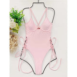 S - XL Sexy Lace Up Underwired One Piece Swimsuit Women Swimwear Female Backless Monokini Bather Bathing Suit Swim Lady V2906C