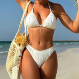 Wrinkled Halter Bikini Women Swimwear Female Swimsuit Two-Pieces Bikini Set Brazilian High Cut Bather Bathing Suit Swim V6209