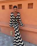 Knitted Dress Leace-up Vestido Dresses 2025 Woman Beach Hollow Out Slim Vacation Beachwear Temperament Long Sleeves Holiday Sexy