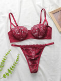 charming French Style Lace Lingerie Set - ultra-thin red lace Bra & Thong Sexy ultra-thin Underwear, Ideal Gift for Her YS2451