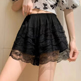 Floral Lace Safety Pants Black White Ruffle Knickers Women Summer Safe Elastic Petticoat Underpants Girls Princess Loose Shorts