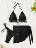 3 Pieces Crochet Triangle Bikinis 2026 Padded String Swimsuit Women Solid Swimwear Female Bathing Swimming Swim Suit Beachwear