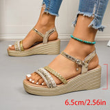 Plus Size 43 Wedge Heels Women's Sandals Summer Woven Ankle Buckle Platform Sandles Women Lightweight Thick Sole Rome Sandalias