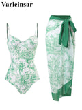 S - XL Sexy With Skirt Printed High Cut Underwired Women Swimwear One Piece Swimsuit Female Bather Bathing Suit Swim Lady V4611