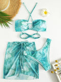 Wrap Around with Mesh Sarong Skirt Bikini Female Swimsuit Women Swimwear Three-pieces Bikini Set Beachwear Bathing Suit Swim