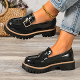 Fashion Buckle Patent Leather Loafers Women Plus Size 43 Round Toe Thick Heel Pumps Woman Thick Bottom Work Office Shoes Ladies