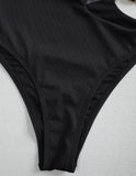 Metal Chain Ribbed Female Bandeau Swimsuit High Waist Bikini Women Swimwear Two-pieces Bikini set Asymmetric Bathing Suit Swim