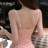 Straw Girl's Sexy Cherry Print Lace See-Through Nightdress with Chest Pads, Pure Desire Cute Lingerie 2592 5U1M