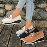Fashion Metal Chain Wedge Heeled Loafers Women 2026 Slip On Platform Pu Leather Shoes Woman Non Slip Thick Sole Single Shoes