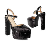 Women Platform Pointed Sandals 15.5CM/6Inch Summer Model Show Sequin Heels Europe and America Nightclub Party Large Size Shoes