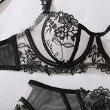 Toucheart Erotic Lingerie Fashion New Floral Embroidered See-through Mesh Body-shaping Women Sexy Underwear Three-piece Hot Set