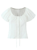 Foridol White Cotton Women Summer Crop Tops Lace Patchwork Short Female Tops Puff Sleeve Square Collar Slim Top Blouse 2025