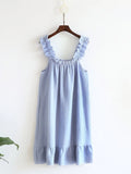 Women’s Cotton Gauze Ruffle Nightgown, Sleeveless Frill Strap Home Sleepwear, Soft Breathable Casual Night Dress for Summer