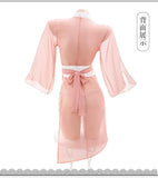 Women Sexy Lingerie Hanfu Dress Cosplay Costume Deep V Erotic See-through Pink Chinese Ancient Style Temptation Dresses