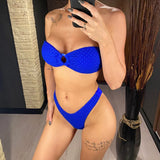 Sexy Wrinkled Bandeau Strapless Bikini Women Swimwear Female Swimsuit Two-Pieces Bikini Set Bather Bathing Suit Swim Lady V3367L