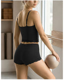 Lace V-neck Camisole Yoga Sets Women Black Hanging Neck Sports Tank Top Sportswear Gym Clothing High Waist Shorts Fitness Suits