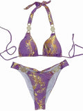 Snake Print Halter Diamond Bikini 2025 Women Swimwear Female Swimsuit Two-piece Bikini Set High Cut Bathing Suit Swim Beach Wear