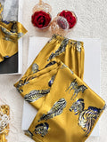 Elegant Women's Pajama Set Zebra Print V Neck Top Paired With Long Pants Comfortable 2 Piece of Casual Home Wear Pajamas
