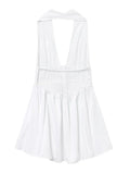 Bowknot White Backless Beach Summer Women's Dress Deep V Neck Cotton Short Vestidos Sexy Sleeveless Halter New in Dress 2025