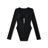 Pure Desire Sexy Padded Solid Color Slim Hollow Long Sleeve Bodysuits Base Shirt For Woman Casual Fashion Style Bodysuits MO2T