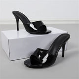 2025 Brand Design Red High Heels Outdoor Slipper Slides Sandals Women Elegant Black Open Toe Summer Nude Mules Shoes Big Size 43