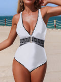 2026 V-neck Swimsuit Women One Piece Solid Printed Swimwear Female Sexy Bathers Bathing Swimming Swim Suit Beach Wear XL