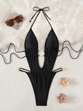 Deep V Neck Halter Backless Female Swimwear One Piece Swimsuit Women Monokini High Cut Leg Bathing Suit Swim Beach Wear Bodysuit