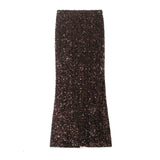 Women's Fashion Sequined Long Dress Womens Brown Sequin Mermaid Maxi Skirt High Waist Bodycon Flare Party Skirt Pure Desire N3OM