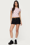 Women's summer fashion retro polka dot short-sleeved printed slim round neck top