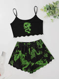 Summer Pajamas Set for Women Nightwear Sexy Dragon Printed Vest Halter Top Shorts Suit Homewear Sleepwear Loungewear