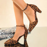 Fashion Leopard Print High Heels Sandals Women 2026 Plus Size 42 Ankle Buckle Pumps Woman Sexy Pointed Toe Party Shoes Ladies