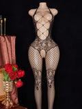 Floral Sexy Lingerie Crotchless Bodystocking For Sex Women Underwear Erotic Dress Fishnet Bodysuit One Piece Open Bra Nightgown
