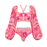Retro One Piece Swimsuit with Skirt Shoulder Strappy Floral Print Women's Slimming Bathing Suit Beach Wear